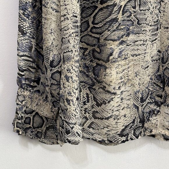 Zara Snake Print Blouse XS Sheer Chiffon V Neck Bling Cuff Button Work Sexy Top - Picture 5 of 14